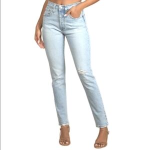 Levi's 501 Skinny Original Denim Button Fly Light Wash Distressed Raw Ankle Hem